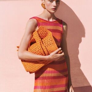 Mango Vibrant Orange Woven Tote